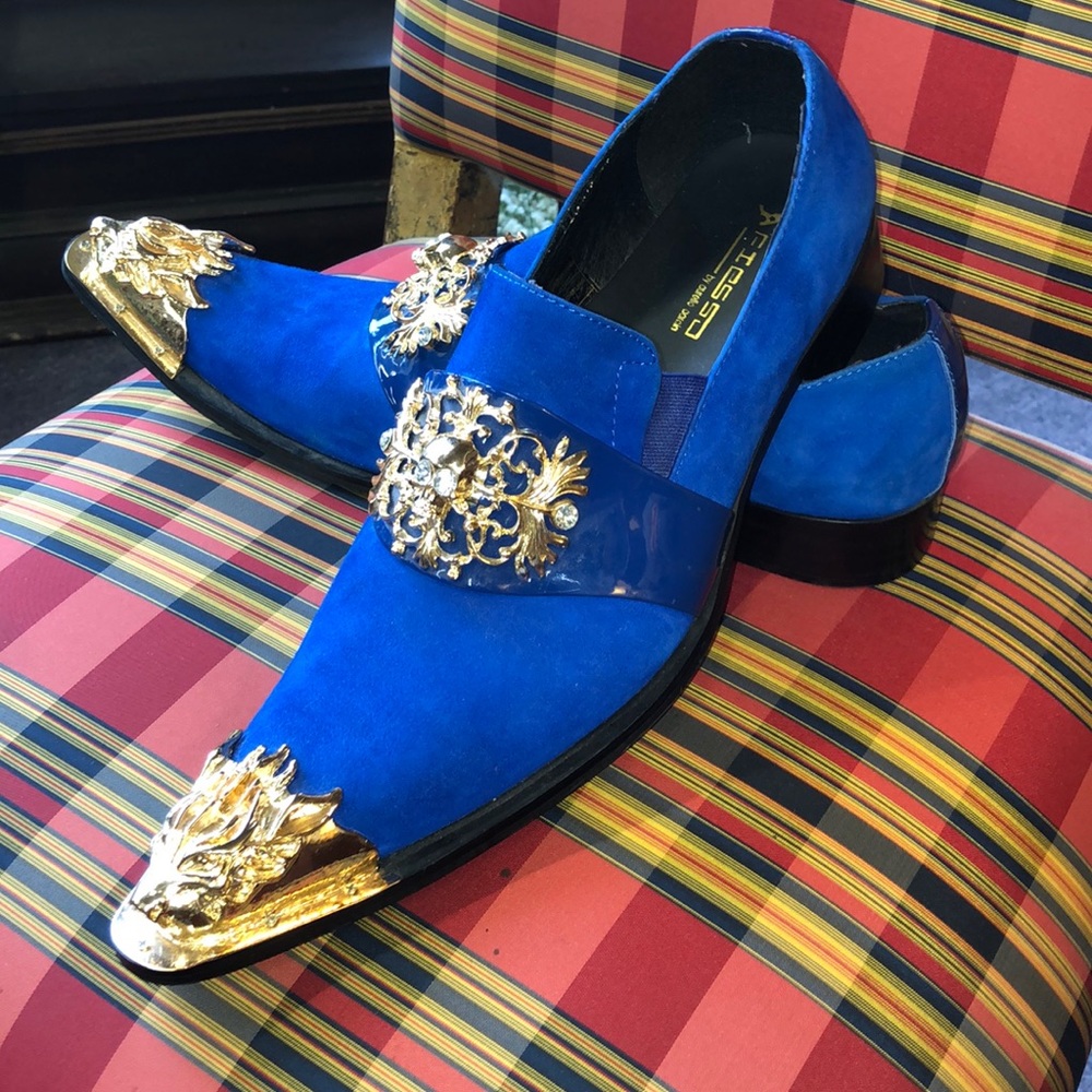 Men’s blue suede Italian leather soles shoes